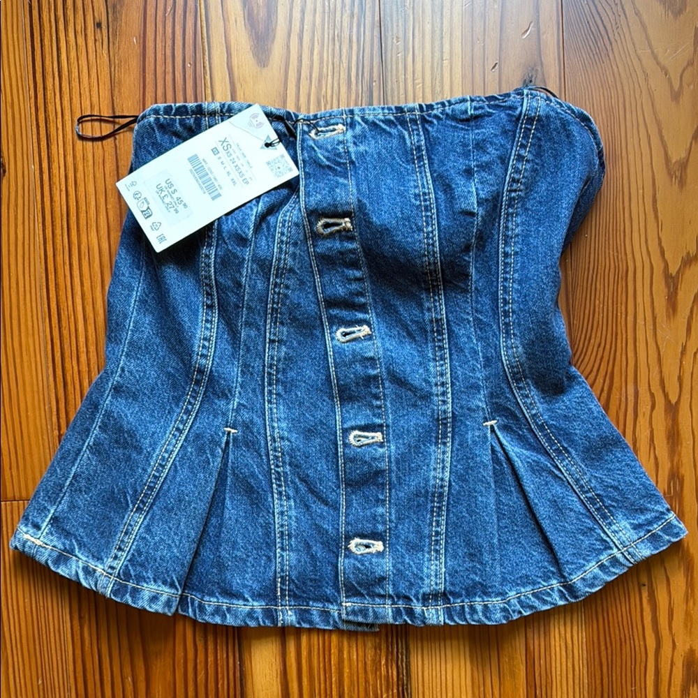 Zara Denim Blue Corset Blouse